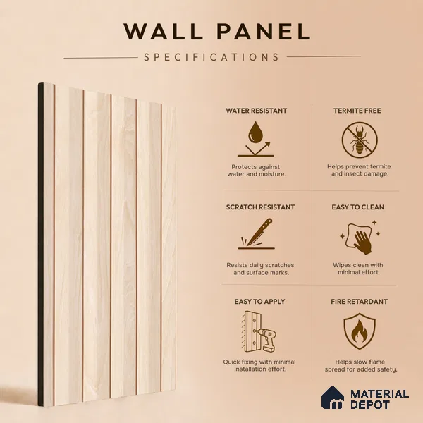 Beige Wooden Louver PN 05488 8 ft x 5 inch Charcoal Panel - 11 mm | Suitable for Feature Wall, TV Unit & Living Room | Width is Subjected to 5% Variation