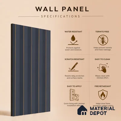 Grey Plain Colour Louver PN 05489 8 ft x 5 inch Charcoal Panel - 11 mm | Suitable for Feature Wall, TV Unit & Living Room | Width is Subjected to 5% Variation