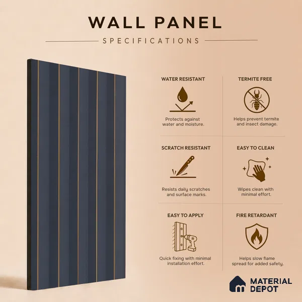 Grey Plain Colour Louver PN 05489 8 ft x 5 inch Charcoal Panel - 11 mm | Suitable for Feature Wall, TV Unit & Living Room | Width is Subjected to 5% Variation