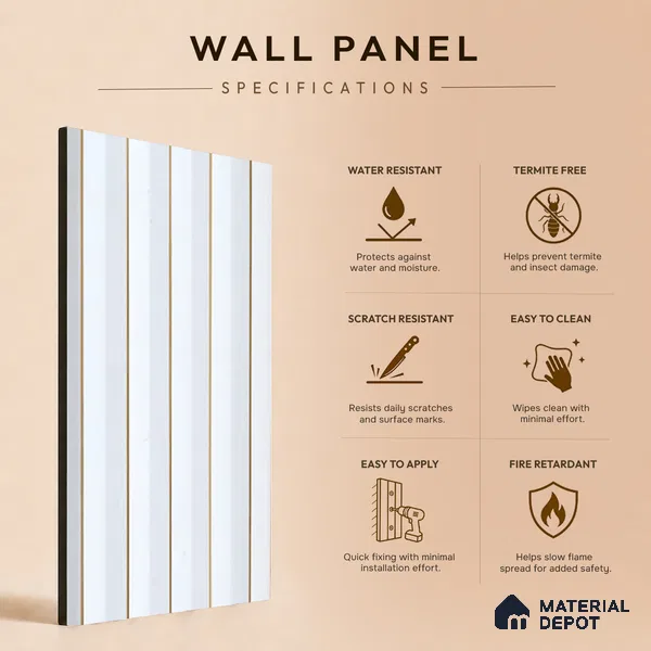 White Plain Colour Louver PN 05490 8 ft x 5 inch Charcoal Panel - 11 mm | Suitable for Feature Wall, TV Unit & Living Room | Width is Subjected to 5% Variation