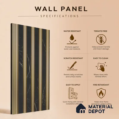 Grey Marble Louver PN 05491 8 ft x 5 inch Charcoal Panel - 11 mm | Suitable for Feature Wall, TV Unit & Living Room | Width is Subjected to 5% Variation