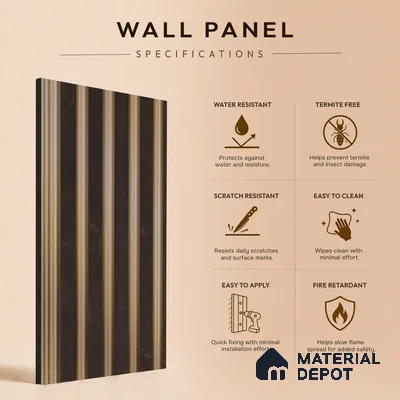 Brown Marble Louver PN 05492 8 ft x 5 inch Charcoal Panel - 11 mm | Suitable for Feature Wall, TV Unit & Living Room | Width is Subjected to 5% Variation