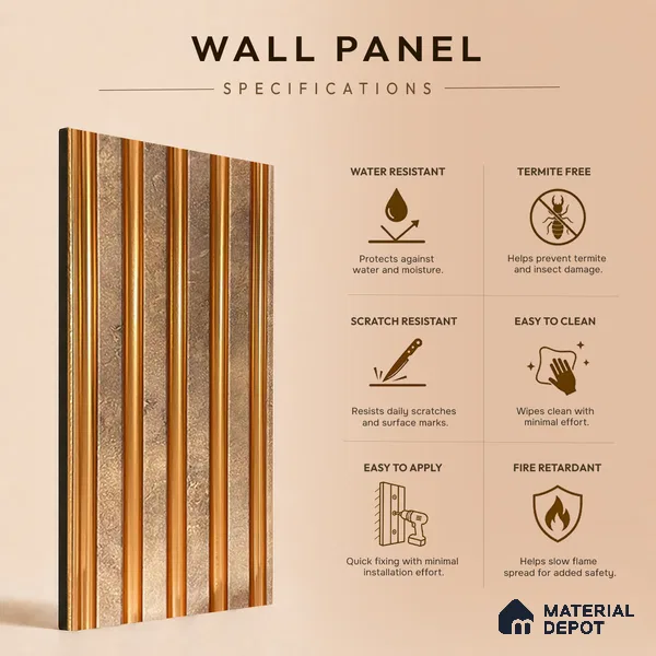 Brown Metallic Louver PN 05493 8 ft x 5 inch Charcoal Panel - 11 mm | Suitable for Feature Wall, TV Unit & Living Room | Width is Subjected to 5% Variation