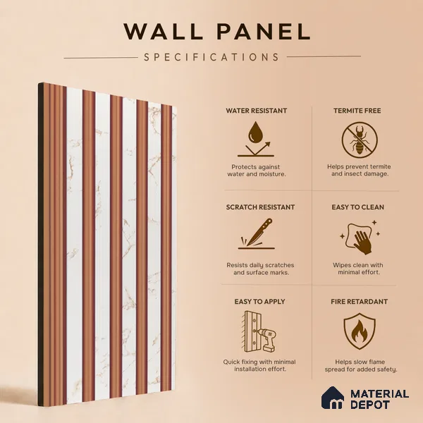White Marble Louver PN 05494 8 ft x 5 inch Charcoal Panel - 11 mm | Suitable for Feature Wall, TV Unit & Living Room | Width is Subjected to 5% Variation