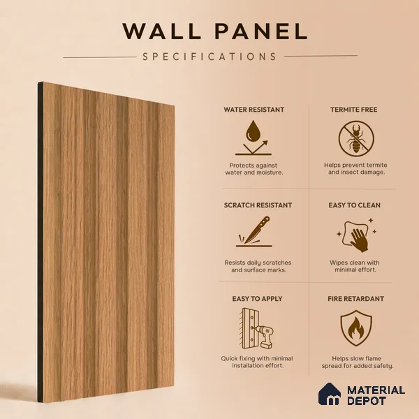 Brown Wooden Louver PN 05495 8 ft x 5 inch Charcoal Panel - 11 mm | Suitable for Feature Wall, TV Unit & Living Room | Width is Subjected to 5% Variation