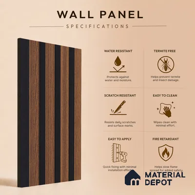Brown Wooden Louver PN 05496 8 ft x 5 inch Charcoal Panel - 11 mm | Suitable for Feature Wall, TV Unit & Living Room | Width is Subjected to 5% Variation