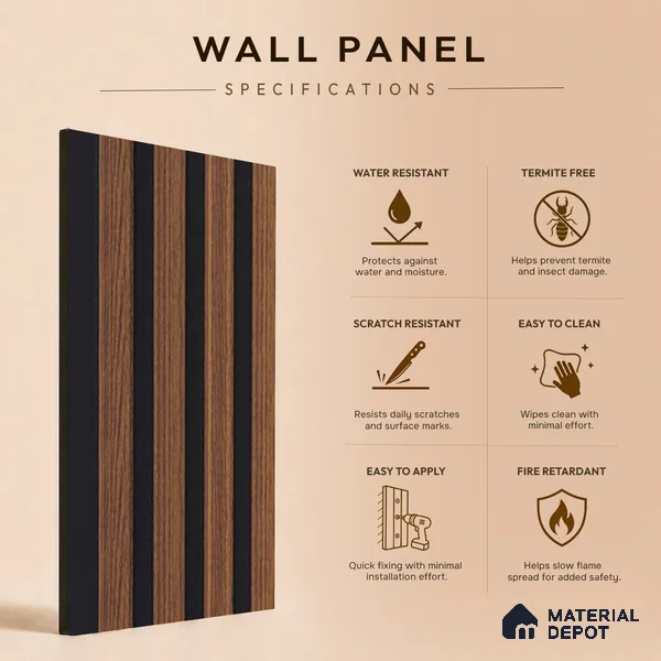 Brown Wooden Louver PN 05496 8 ft x 5 inch Charcoal Panel - 11 mm | Suitable for Feature Wall, TV Unit & Living Room | Width is Subjected to 5% Variation