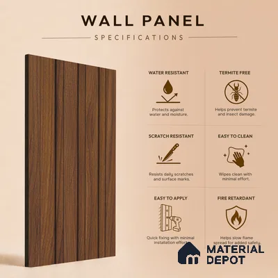 Brown Wooden Louver PN 05497 8 ft x 5 inch Charcoal Panel - 11 mm | Suitable for Feature Wall, TV Unit & Living Room | Width is Subjected to 5% Variation