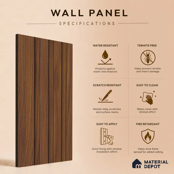 Brown Wooden Louver PN 05497 8 ft x 5 inch Charcoal Panel - 11 mm | Suitable for Feature Wall, TV Unit & Living Room | Width is Subjected to 5% Variation