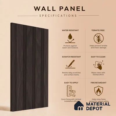 Brown Wooden Louver PN 05498 8 ft x 5 inch Charcoal Panel - 11 mm | Suitable for Feature Wall, TV Unit & Living Room | Width is Subjected to 5% Variation