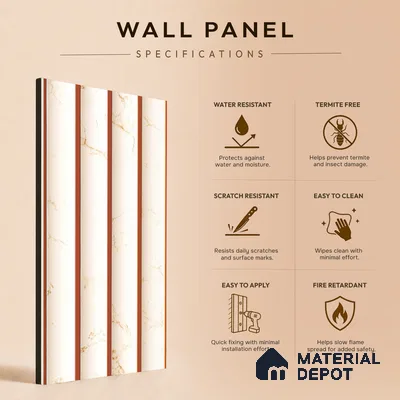 White Marble Louver PN 05499 8 ft x 5 inch Charcoal Panel - 11 mm | Suitable for Feature Wall, TV Unit & Living Room | Width is Subjected to 5% Variation