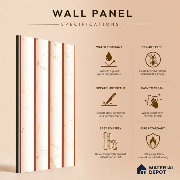 White Marble Louver PN 05499 8 ft x 5 inch Charcoal Panel - 11 mm | Suitable for Feature Wall, TV Unit & Living Room | Width is Subjected to 5% Variation