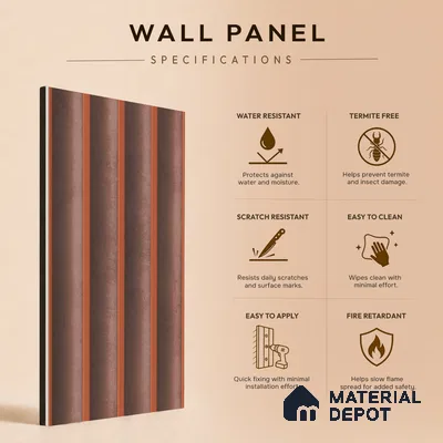 Brown Stone Louver PN 05500 8 ft x 5 inch Charcoal Panel - 11 mm | Suitable for Feature Wall, TV Unit & Living Room | Width is Subjected to 5% Variation