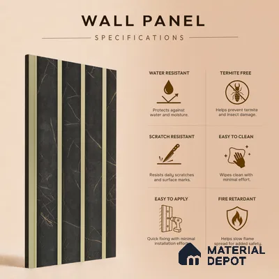 Grey Marble Louver PN 05501 8 ft x 5 inch Charcoal Panel - 11 mm | Suitable for Feature Wall, TV Unit & Living Room | Width is Subjected to 5% Variation