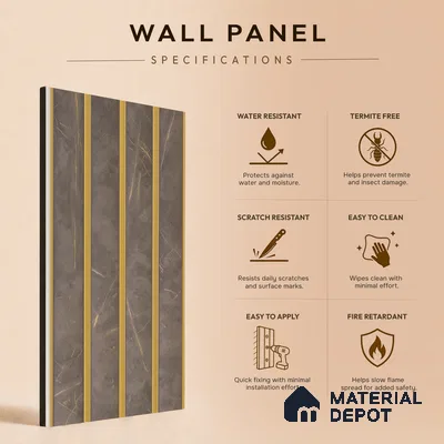Brown Marble Louver PN 05502 8 ft x 5 inch Charcoal Panel - 11 mm | Suitable for Feature Wall, TV Unit & Living Room | Width is Subjected to 5% Variation