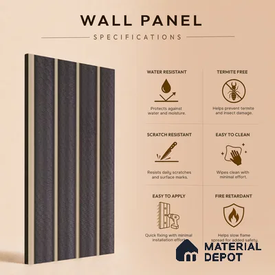 Grey Leather Louver PN 05503 8 ft x 5 inch Charcoal Panel - 11 mm | Suitable for Feature Wall, TV Unit & Living Room | Width is Subjected to 5% Variation