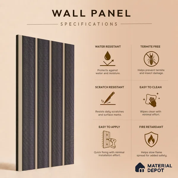 Grey Leather Louver PN 05503 8 ft x 5 inch Charcoal Panel - 11 mm | Suitable for Feature Wall, TV Unit & Living Room | Width is Subjected to 5% Variation