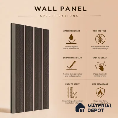Brown Leather Louver PN 05504 8 ft x 5 inch Charcoal Panel - 11 mm | Suitable for Feature Wall, TV Unit & Living Room | Width is Subjected to 5% Variation