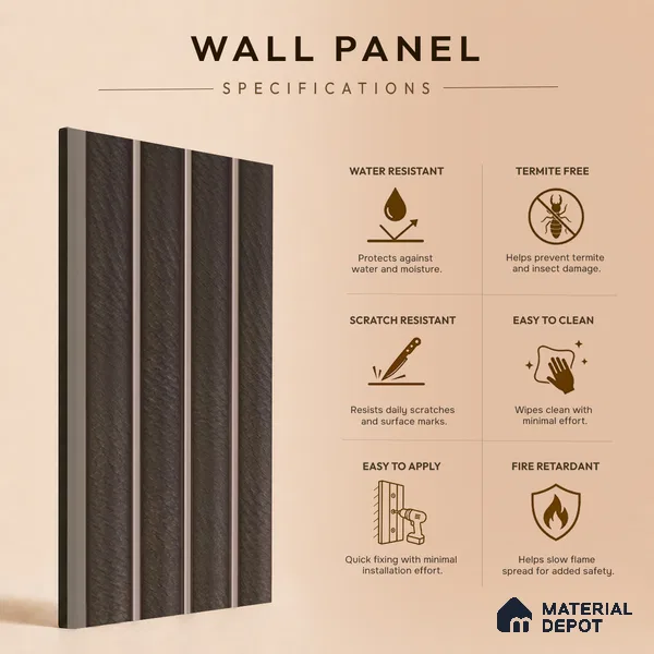 Brown Leather Louver PN 05504 8 ft x 5 inch Charcoal Panel - 11 mm | Suitable for Feature Wall, TV Unit & Living Room | Width is Subjected to 5% Variation