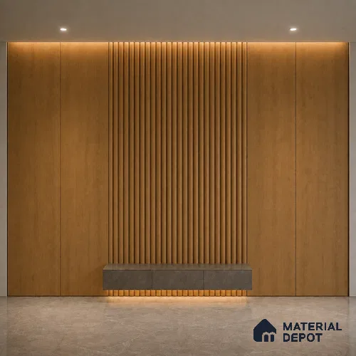 Oak Wood Ocre 10 ft x 0.6 ft (3060x180 mm) Arch Design Interior & Exterior Wall & Ceiling Panel - 17 mm | Suitable for Balcony, Facade & Open Area | Width is Subjected to 5% Variation