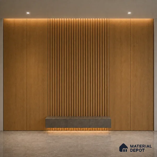 Oak Wood Ocre 10 ft x 0.6 ft (3060x180 mm) Arch Design Interior & Exterior Wall & Ceiling Panel - 17 mm | Suitable for Balcony, Facade & Open Area | Width is Subjected to 5% Variation