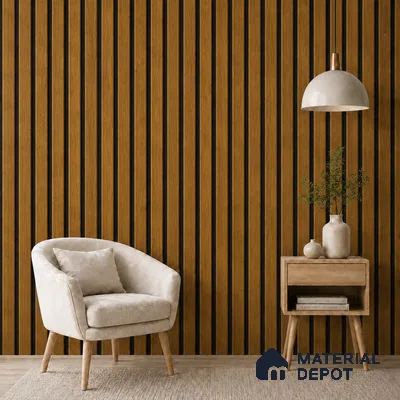 Oak Wood Ocre 10 ft x 0.5 ft (3060x150 mm) Dual Tone Linea Design Interior & Exterior Wall & Ceiling Panel - 15 mm | Suitable for Balcony, Facade & Open Area | Width is Subjected to 5% Variation