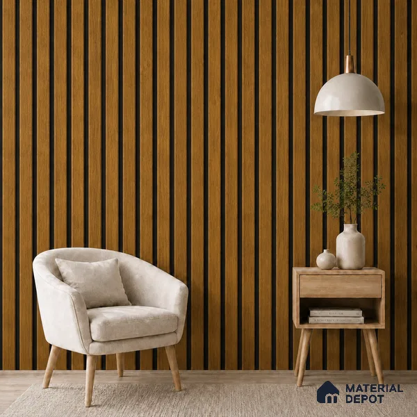 Oak Wood Ocre 10 ft x 0.5 ft (3060x150 mm) Dual Tone Linea Design Interior & Exterior Wall & Ceiling Panel - 15 mm | Suitable for Balcony, Facade & Open Area | Width is Subjected to 5% Variation
