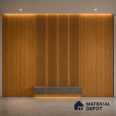 Oak Wood Ocre 10 ft x 0.68 ft (3060x208 mm) Curve Design Interior & Exterior Wall & Ceiling Panel - 10 mm | Suitable for Balcony, Facade & Open Area | Width is Subjected to 5% Variation