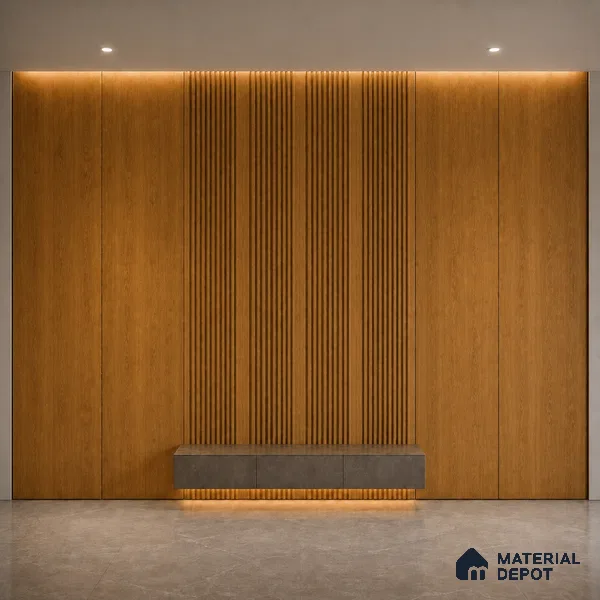 Oak Wood Ocre 10 ft x 0.68 ft (3060x208 mm) Curve Design Interior & Exterior Wall & Ceiling Panel - 10 mm | Suitable for Balcony, Facade & Open Area | Width is Subjected to 5% Variation