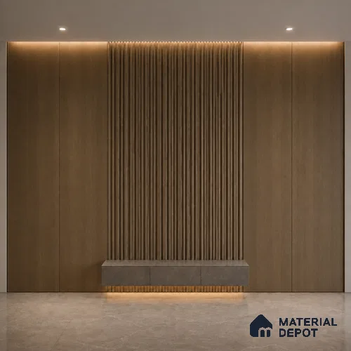 Spiced Walnut 10 ft x 0.6 ft (3060x180 mm) Arch Design Interior & Exterior Wall & Ceiling Panel - 17 mm | Suitable for Balcony, Facade & Open Area | Width is Subjected to 5% Variation