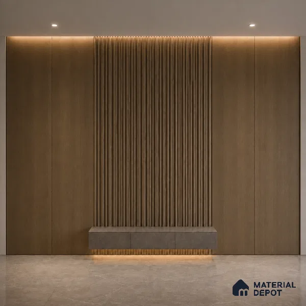 Spiced Walnut 10 ft x 0.6 ft (3060x180 mm) Arch Design Interior & Exterior Wall & Ceiling Panel - 17 mm | Suitable for Balcony, Facade & Open Area | Width is Subjected to 5% Variation