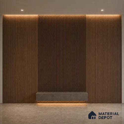 Mahogany 10 ft x 0.6 ft (3060x180 mm) Arch Design Interior & Exterior Wall & Ceiling Panel - 17 mm | Suitable for Balcony, Facade & Open Area | Width is Subjected to 5% Variation