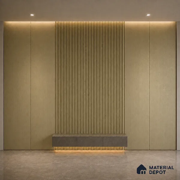 Gold 10 ft x 0.45 ft (3060x140 mm) Pyramid Design Interior & Exterior Wall & Ceiling Panel - 14 mm | Suitable for Balcony, Facade & Open Area | Width is Subjected to 5% Variation