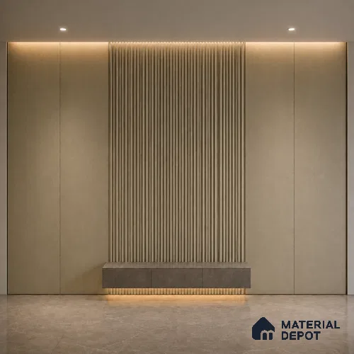 Gold 10 ft x 0.6 ft (3060x180 mm) Arch Design Interior & Exterior Wall & Ceiling Panel - 17 mm | Suitable for Balcony, Facade & Open Area | Width is Subjected to 5% Variation