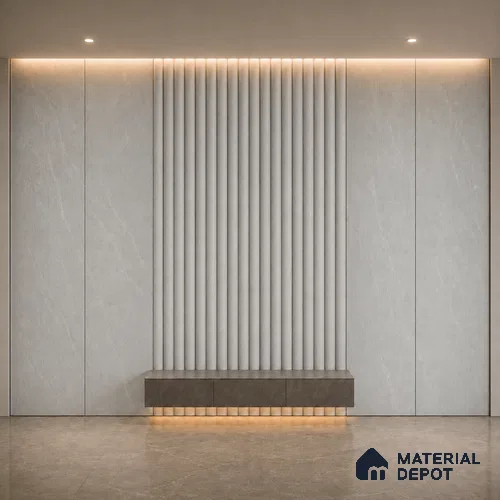 Armani Grey 10 ft x 0.6 ft (3060x180 mm) Arch Design Interior & Exterior Wall & Ceiling Panel - 17 mm | Suitable for Balcony, Facade & Open Area | Width is Subjected to 5% Variation