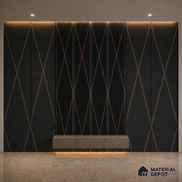 Portoro 10 ft x 0.45 ft (3060x140 mm) Pyramid Design Interior & Exterior Wall & Ceiling Panel - 14 mm | Suitable for Balcony, Facade & Open Area | Width is Subjected to 5% Variation