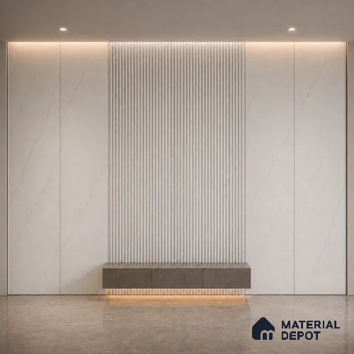 Statuario 10 ft x 0.45 ft (3060x140 mm) Pyramid Design Interior & Exterior Wall & Ceiling Panel - 14 mm | Suitable for Balcony, Facade & Open Area | Width is Subjected to 5% Variation
