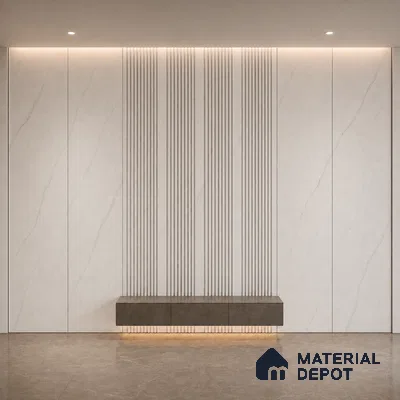 Statuario 10 ft x 0.68 ft (3060x208 mm) Curve Design Interior & Exterior Wall & Ceiling Panel - 10 mm | Suitable for Balcony, Facade & Open Area | Width is Subjected to 5% Variation