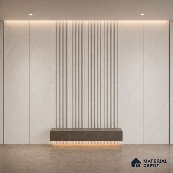 Statuario 10 ft x 0.68 ft (3060x208 mm) Curve Design Interior & Exterior Wall & Ceiling Panel - 10 mm | Suitable for Balcony, Facade & Open Area | Width is Subjected to 5% Variation