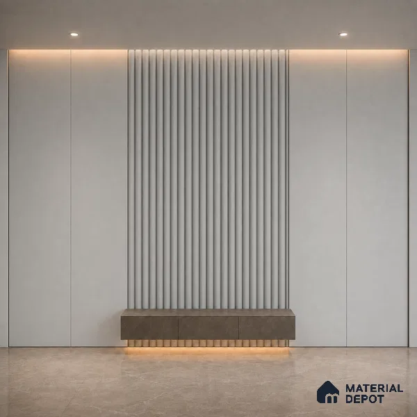 Light Grey 10 ft x 0.6 ft (3060x180 mm) Pastel Arch Design Interior & Exterior Wall & Ceiling Panel - 17 mm | Suitable for Balcony, Facade & Open Area | Width is Subjected to 5% Variation