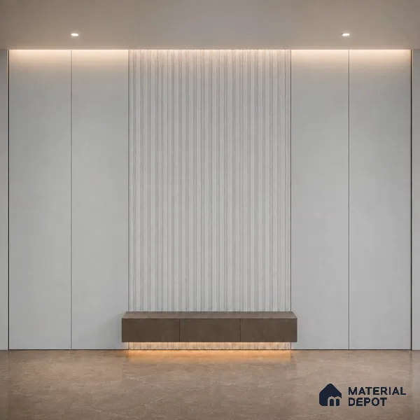 Light Grey 10 ft x 0.5 ft (3060x150 mm) Pastel Linea Design Interior & Exterior Wall & Ceiling Panel - 15 mm | Suitable for Balcony, Facade & Open Area | Width is Subjected to 5% Variation
