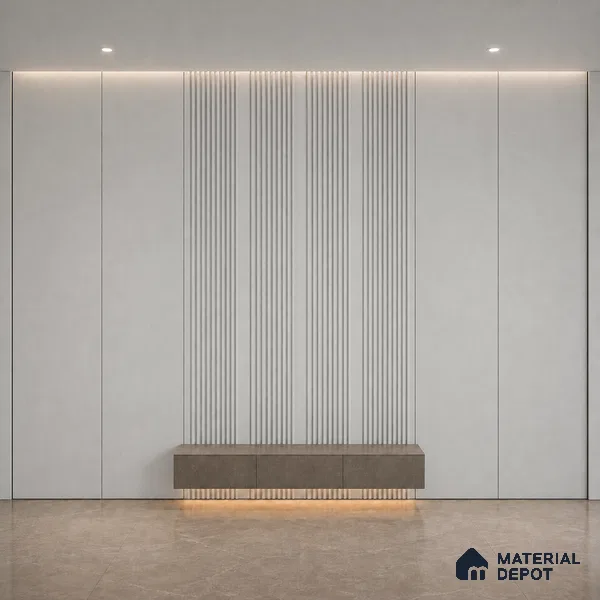 Light Grey 10 ft x 0.68 ft (3060x208 mm) Curve Design Interior & Exterior Wall & Ceiling Panel - 10 mm | Suitable for Balcony, Facade & Open Area | Width is Subjected to 5% Variation