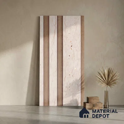 Cream Stone Look PN 00834 9.5 ft x 4.7 inch Charcoal Panel - 12 mm | Suitable for Feature Wall, TV Unit & Living Room | Width is Subjected to 5% Variation