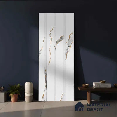 White Marble Look PN 02776 9 ft x 6.5 inch Charcoal Panel - 12 mm | Suitable for Feature Wall, TV Unit & Living Room | Width is Subjected to 5% Variation