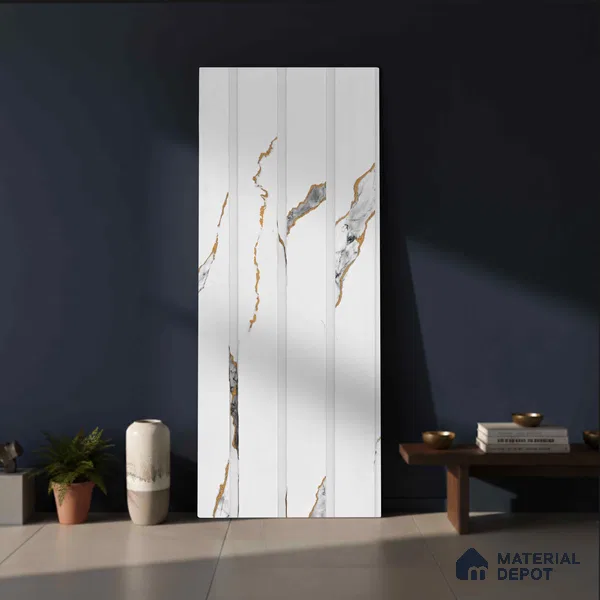 White Marble Look PN 02776 9 ft x 6.5 inch Charcoal Panel - 12 mm | Suitable for Feature Wall, TV Unit & Living Room | Width is Subjected to 5% Variation