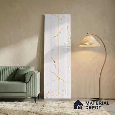 White Marble Look PN 02340 9.5 ft x 8 inch Charcoal Panel - 8 mm | Suitable for Feature Wall, TV Unit & Living Room | Width is Subjected to 5% Variation