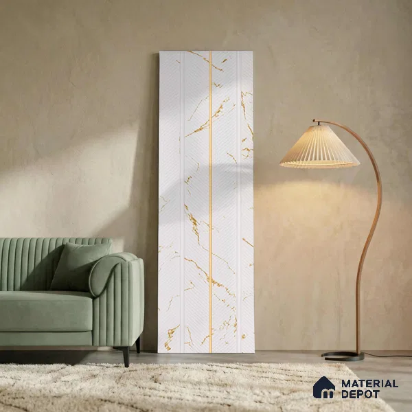 White Marble Look PN 02340 9.5 ft x 8 inch Charcoal Panel - 8 mm | Suitable for Feature Wall, TV Unit & Living Room | Width is Subjected to 5% Variation