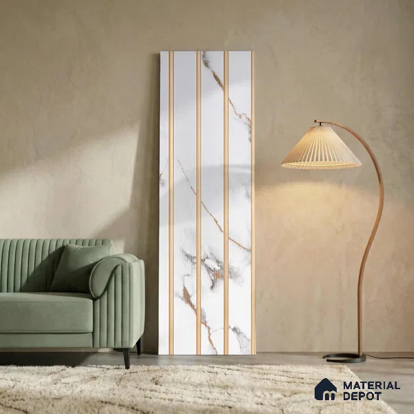 White Marble Look PN 03013 9.5 ft x 6 inch Charcoal Panel - 10 mm | Suitable for Feature Wall, TV Unit & Living Room | Width is Subjected to 5% Variation