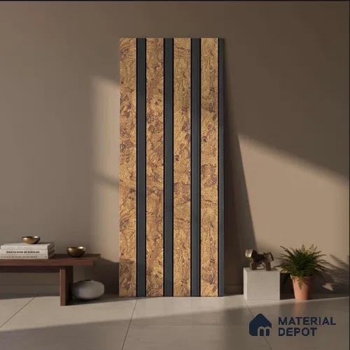 Gold Wooden Louver PN 03247 B 8 ft x 4.9 inch Charcoal Panel - 8 mm | Suitable for Feature Wall, TV Unit & Living Room | Width is Subjected to 5% Variation