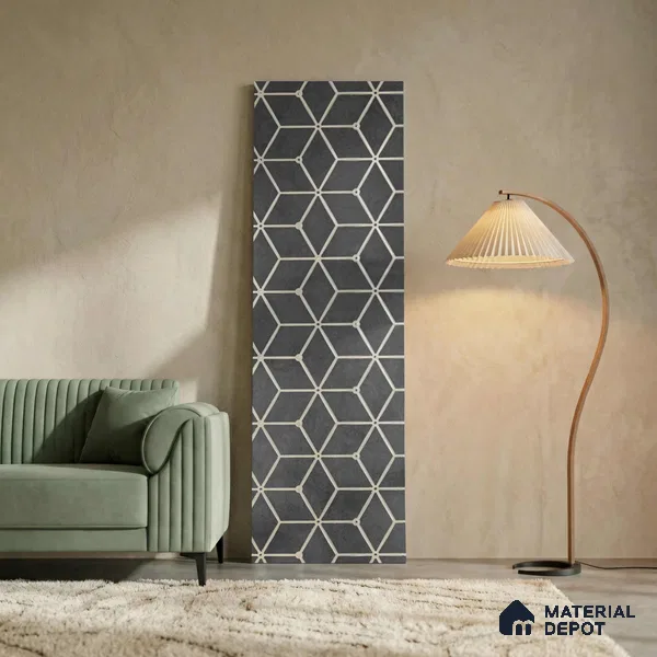 Grey Geometric Look PN 03248 8 ft x 7 inch Charcoal Panel - 8 mm | Suitable for Feature Wall, TV Unit & Living Room | Width is Subjected to 5% Variation